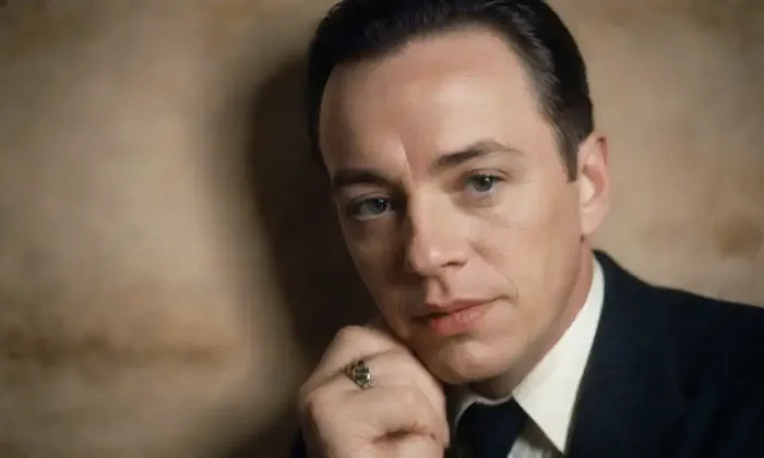 Imagen vintage de Camus con el título Cartas Ineditas en fondo iluminado